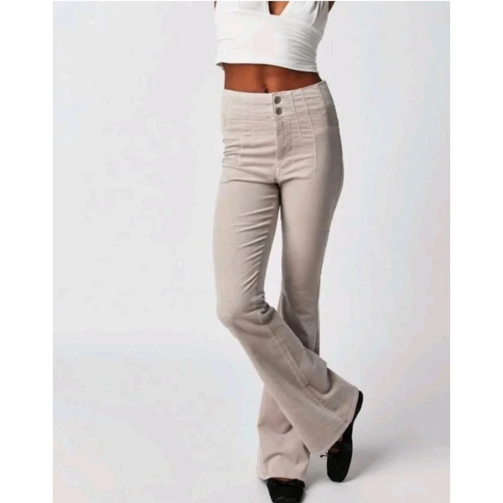 Free People Pants Jayde Women 29 Beige Corduroy Flare High Rise Boho‎ Festival